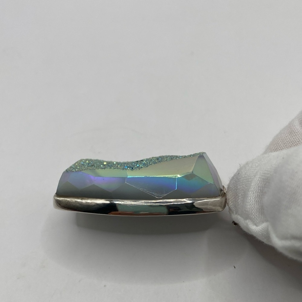 Sterling Silver 925 Large Druzy Quartz Blue Mystic Quartz Pendant - Picture 13 of 14